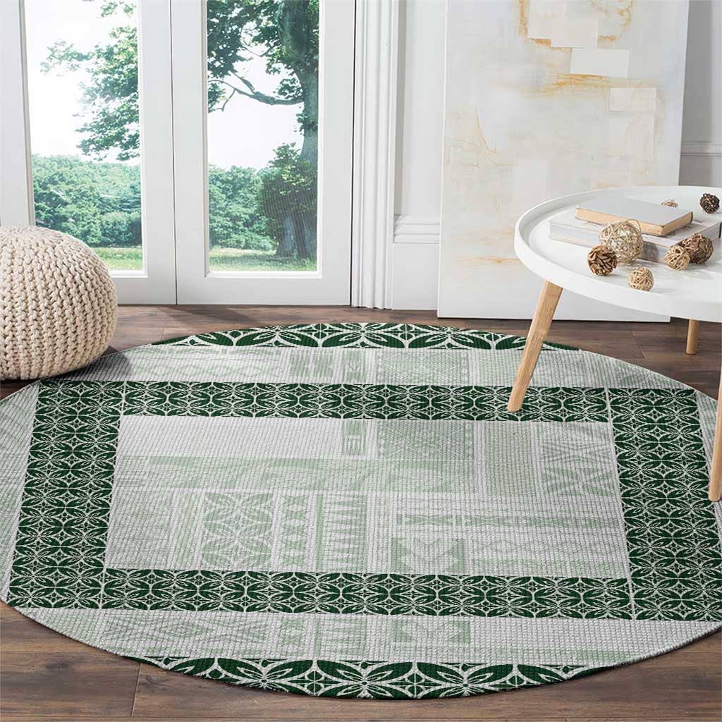 Samoa Siapo Green Trimmed Round Carpet Samoa White Sunday - Polynesian Pride