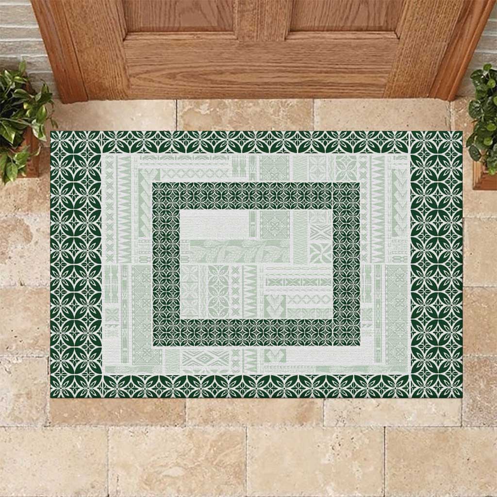 Samoa Siapo Green Trimmed Rubber Doormat Samoa White Sunday - Polynesian Pride