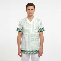 Samoa Siapo Green Trimmed Scrub Top Samoa White Sunday - Polynesian Pride