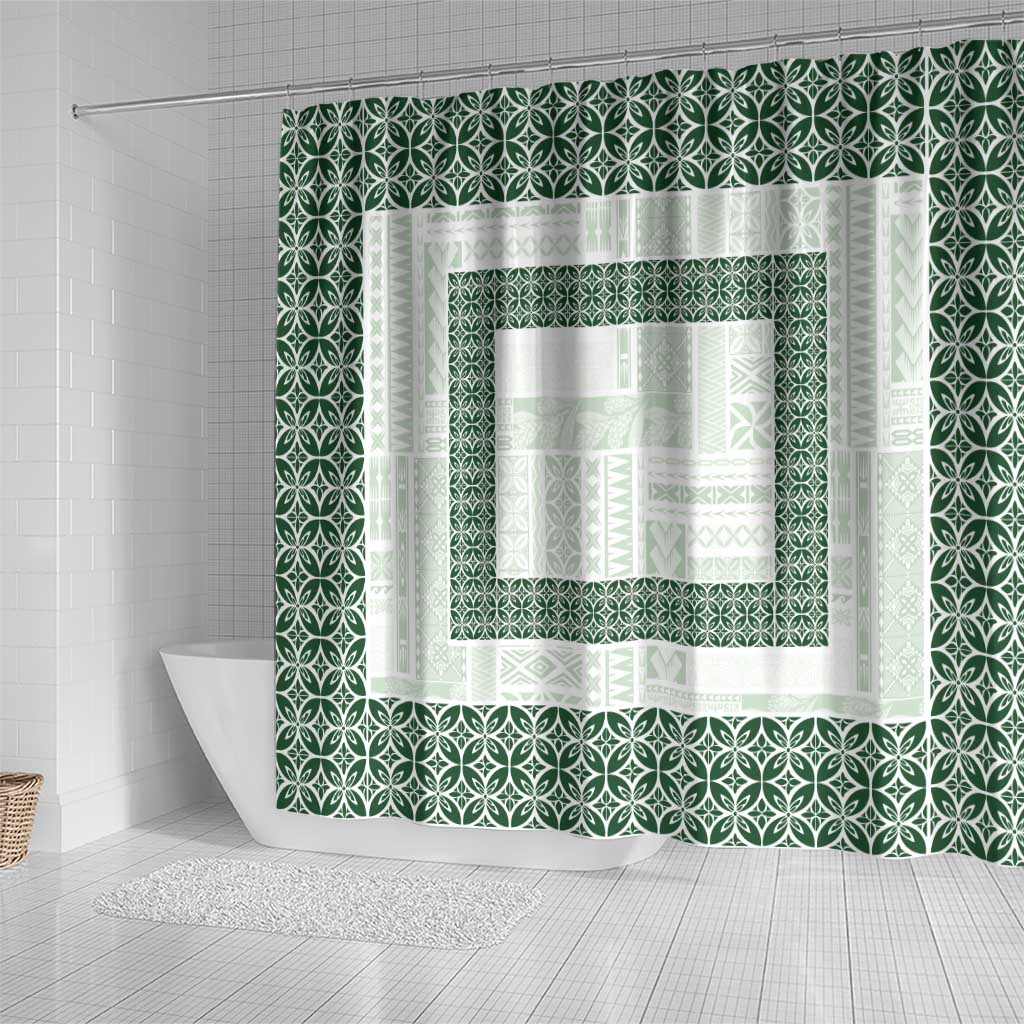 Samoa Siapo Green Trimmed Shower Curtain Samoa White Sunday - Polynesian Pride