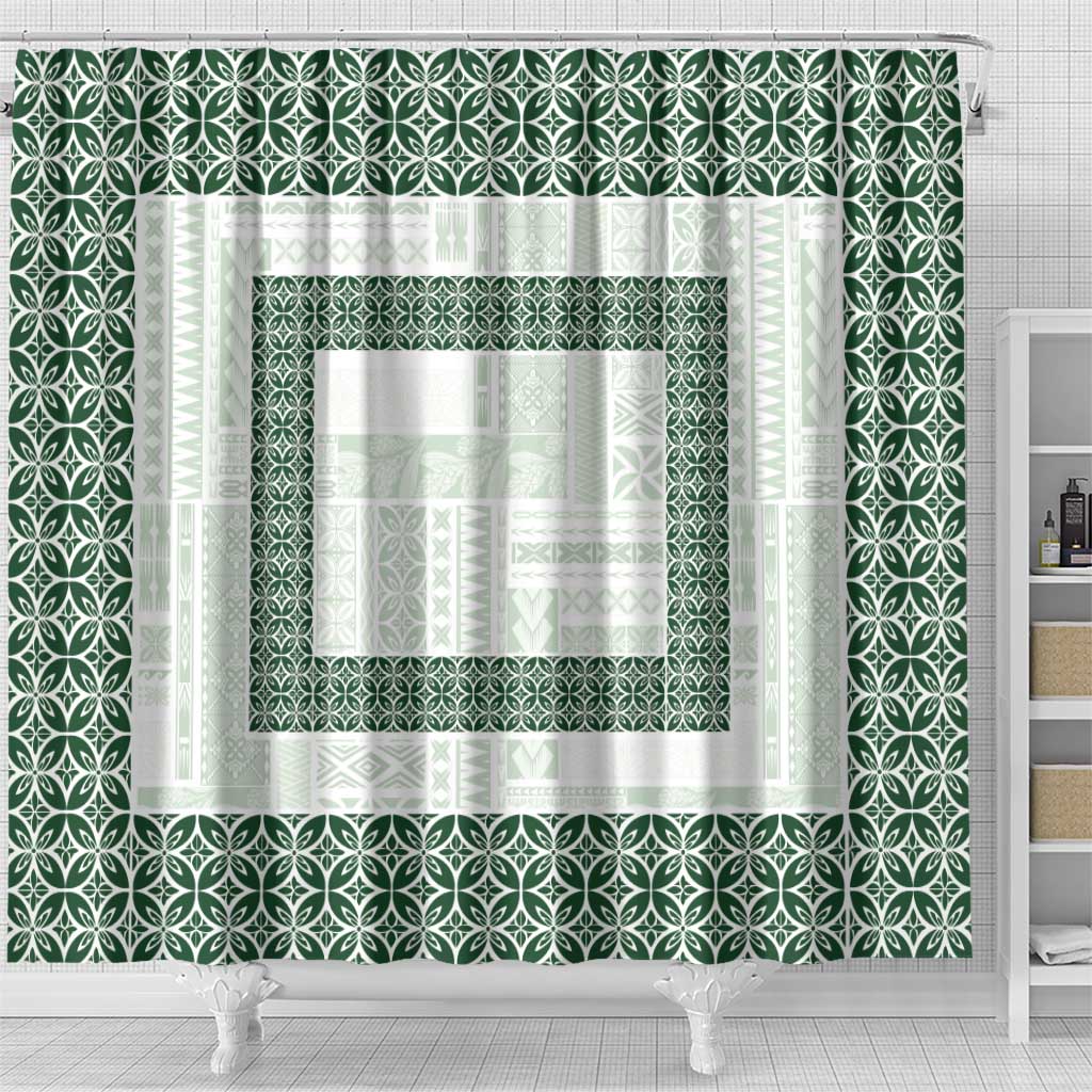 Samoa Siapo Green Trimmed Shower Curtain Samoa White Sunday - Polynesian Pride