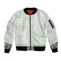 Samoa Siapo Green Trimmed Sleeve Zip Bomber Jacket Samoa White Sunday - Polynesian Pride