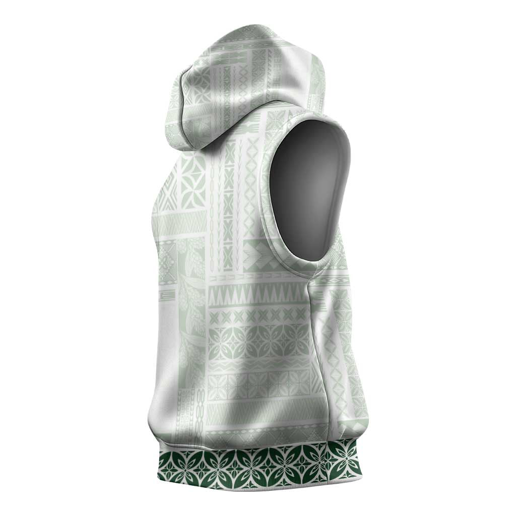 Samoa Siapo Green Trimmed Sleeveless Hoodie Samoa White Sunday - Polynesian Pride