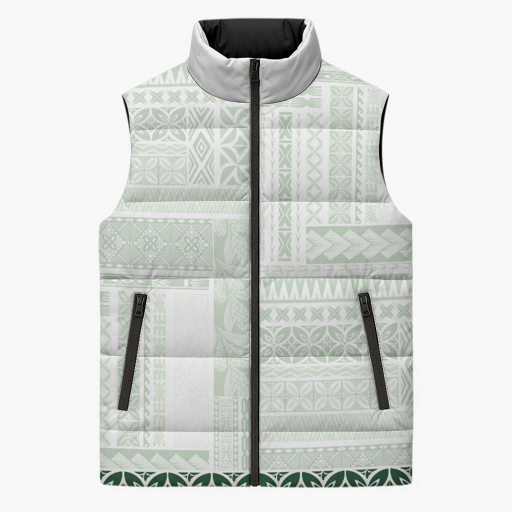 Samoa Siapo Green Trimmed Sleeveless Puffer Jacket Samoa White Sunday - Polynesian Pride