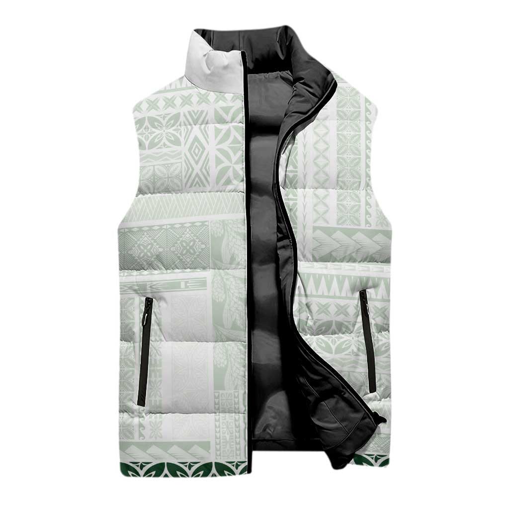 Samoa Siapo Green Trimmed Sleeveless Puffer Jacket Samoa White Sunday - Polynesian Pride