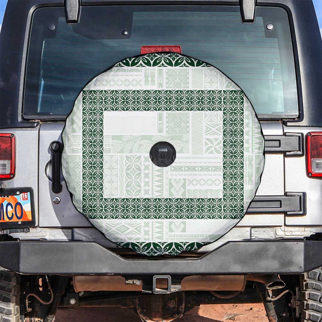 Samoa Siapo Green Trimmed Spare Tire Cover Samoa White Sunday LT01 Green - Polynesian Pride