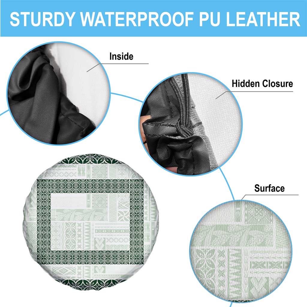 Samoa Siapo Green Trimmed Spare Tire Cover Samoa White Sunday - Polynesian Pride