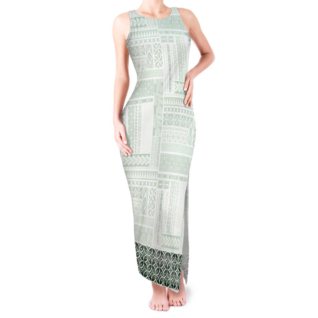 Samoa Siapo Green Trimmed Tank Maxi Dress Samoa White Sunday - Polynesian Pride
