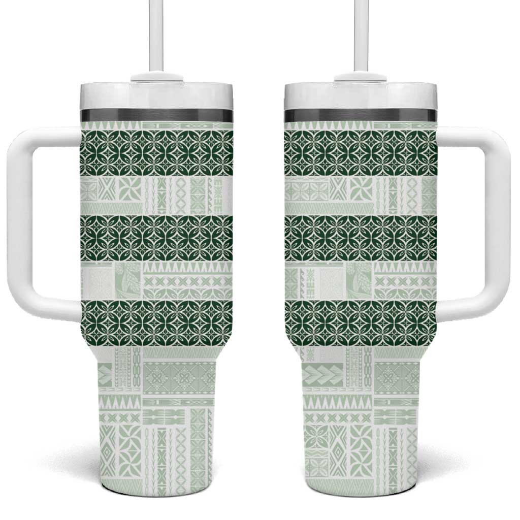 Samoa Siapo Green Trimmed Tumbler With Handle Samoa White Sunday - Polynesian Pride