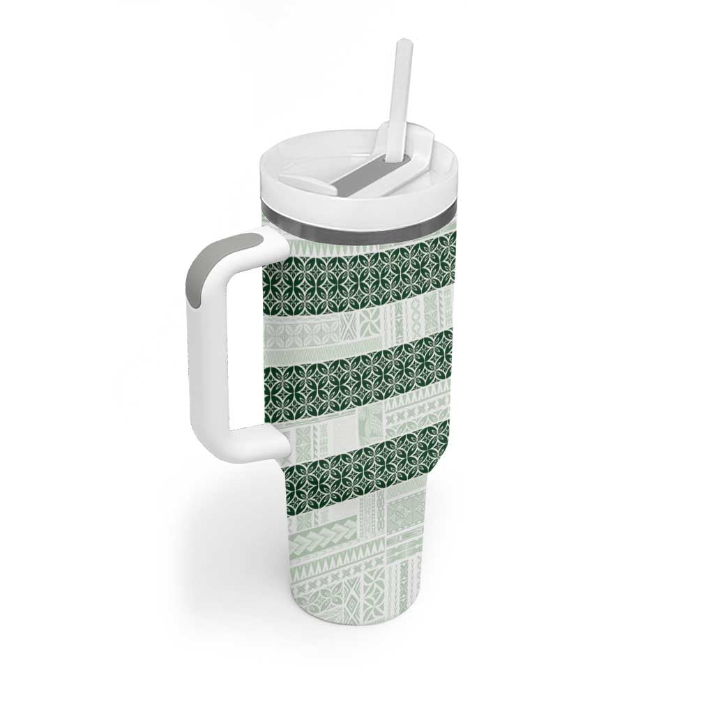 Samoa Siapo Green Trimmed Tumbler With Handle Samoa White Sunday - Polynesian Pride