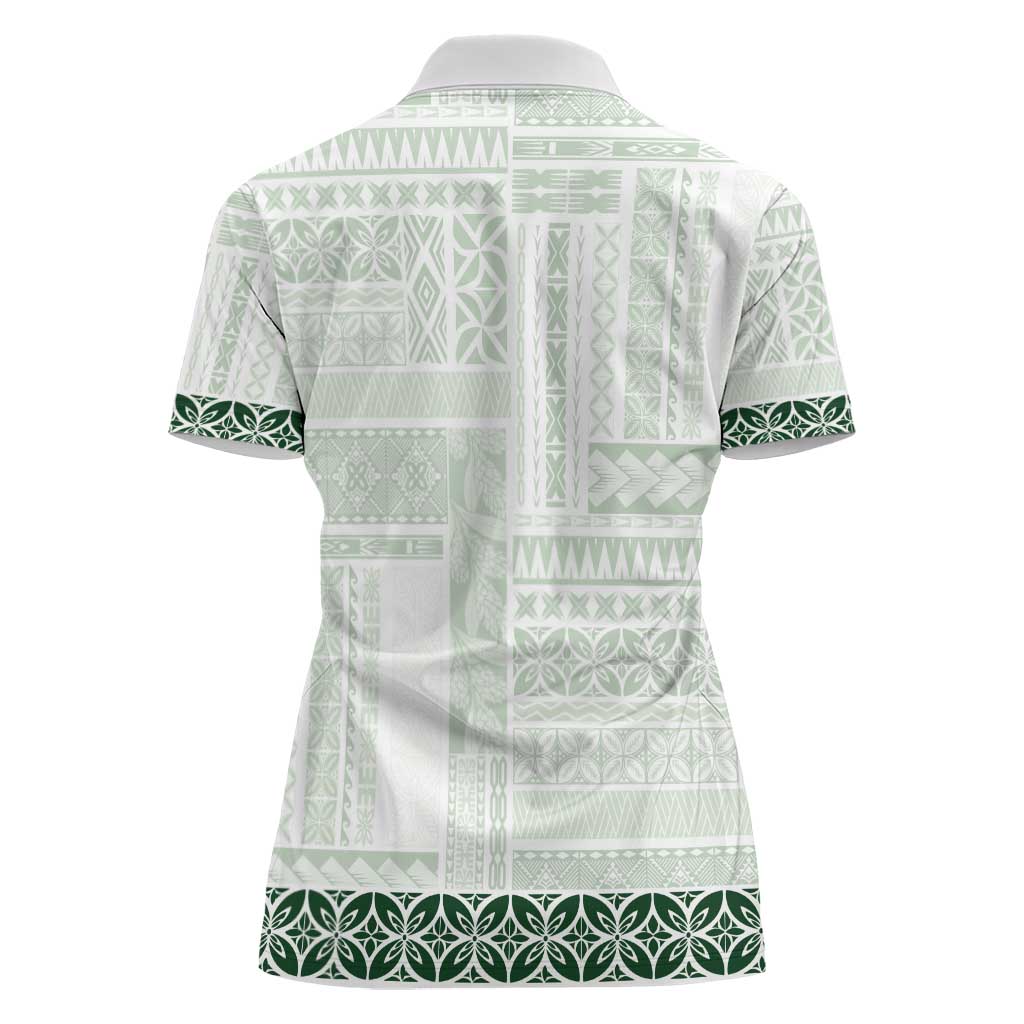 Samoa Siapo Green Trimmed Women Polo Shirt Samoa White Sunday - Polynesian Pride
