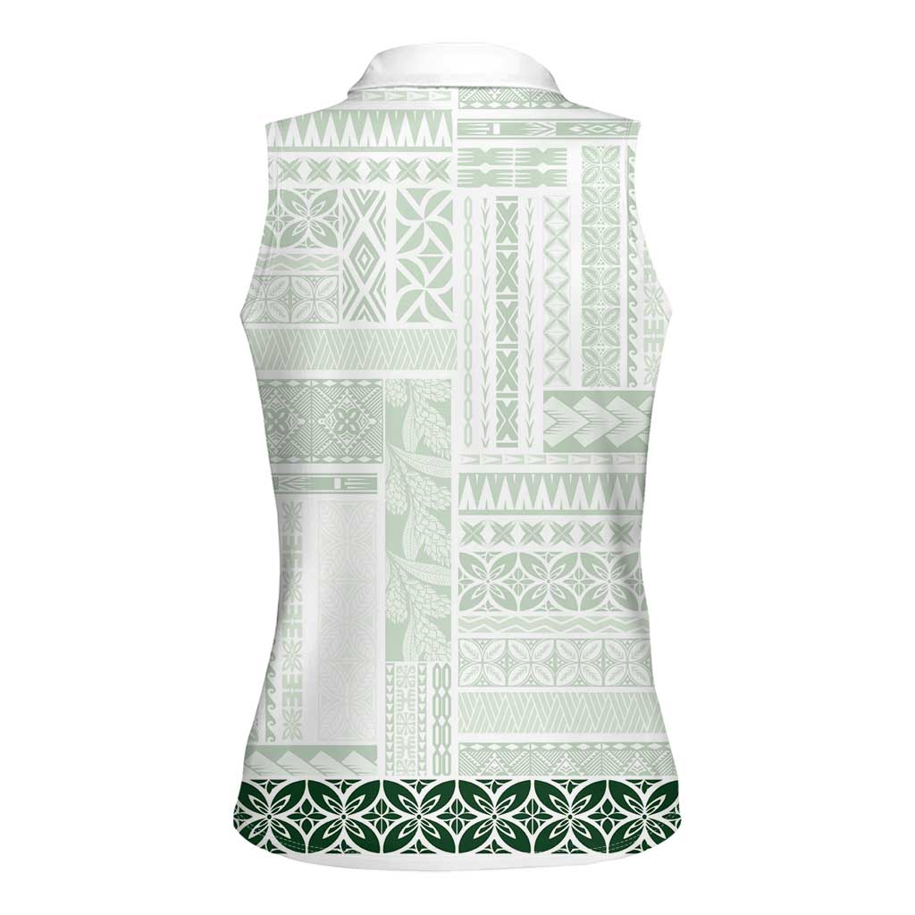 Samoa Siapo Green Trimmed Women Sleeveless Polo Shirt Samoa White Sunday - Polynesian Pride