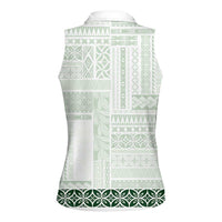 Samoa Siapo Green Trimmed Women Sleeveless Polo Shirt Samoa White Sunday - Polynesian Pride