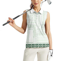 Samoa Siapo Green Trimmed Women Sleeveless Polo Shirt Samoa White Sunday - Polynesian Pride