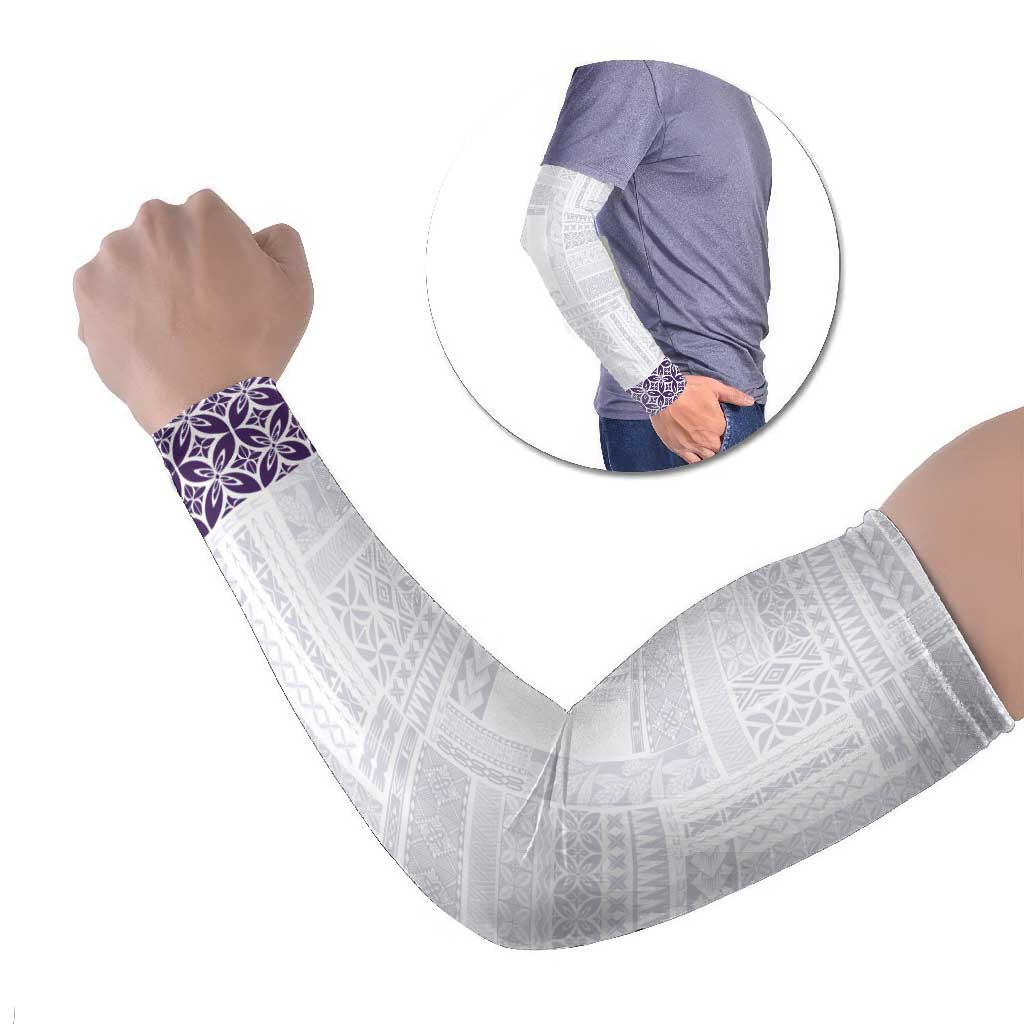 Samoa Siapo Purple Trimmed Arm Sleeves Samoa White Sunday - Polynesian Pride
