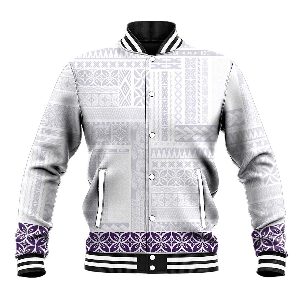 Samoa Siapo Purple Trimmed Baseball Jacket Samoa White Sunday LT01 Unisex Purple - Polynesian Pride