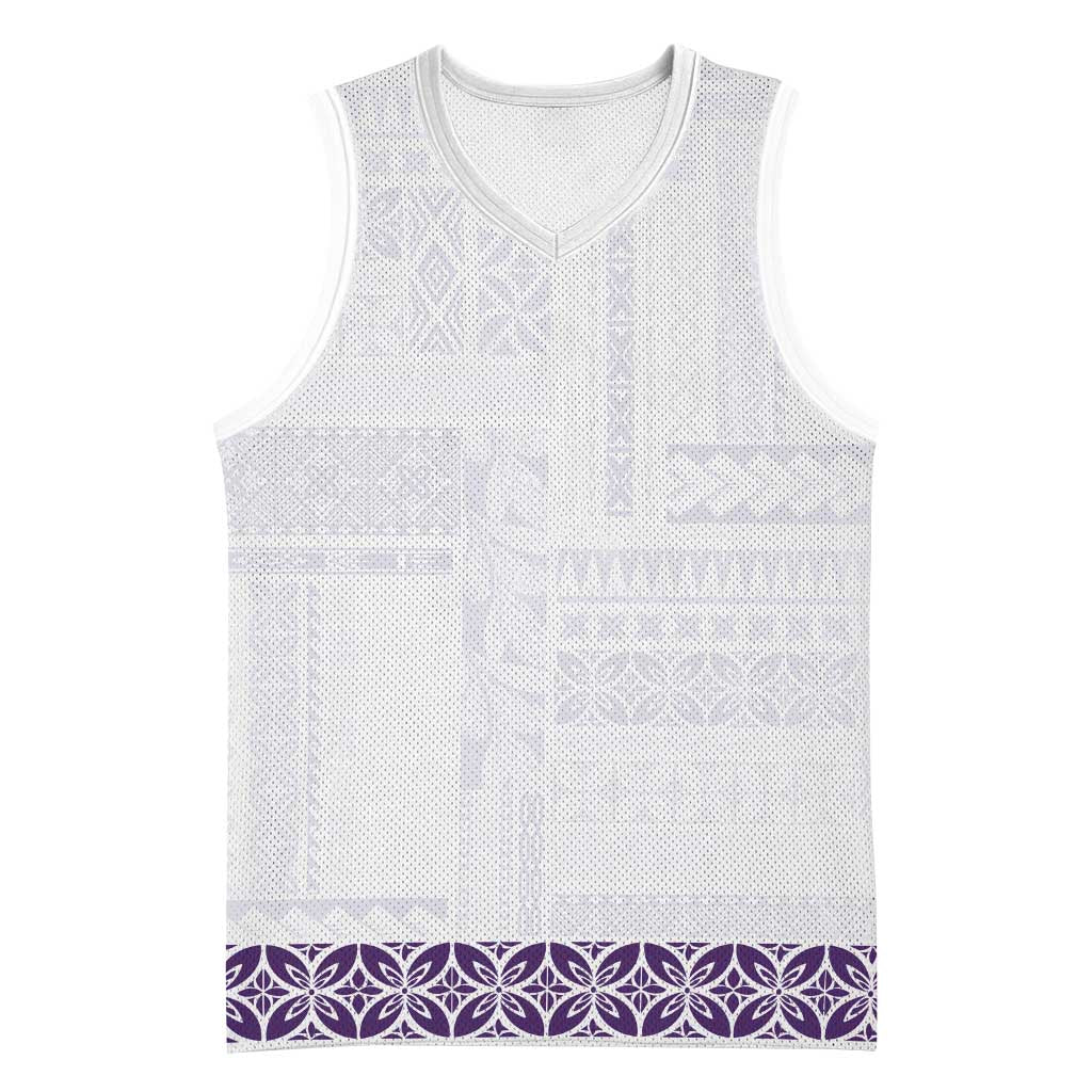 Samoa Siapo Purple Trimmed Basketball Jersey Samoa White Sunday - Polynesian Pride