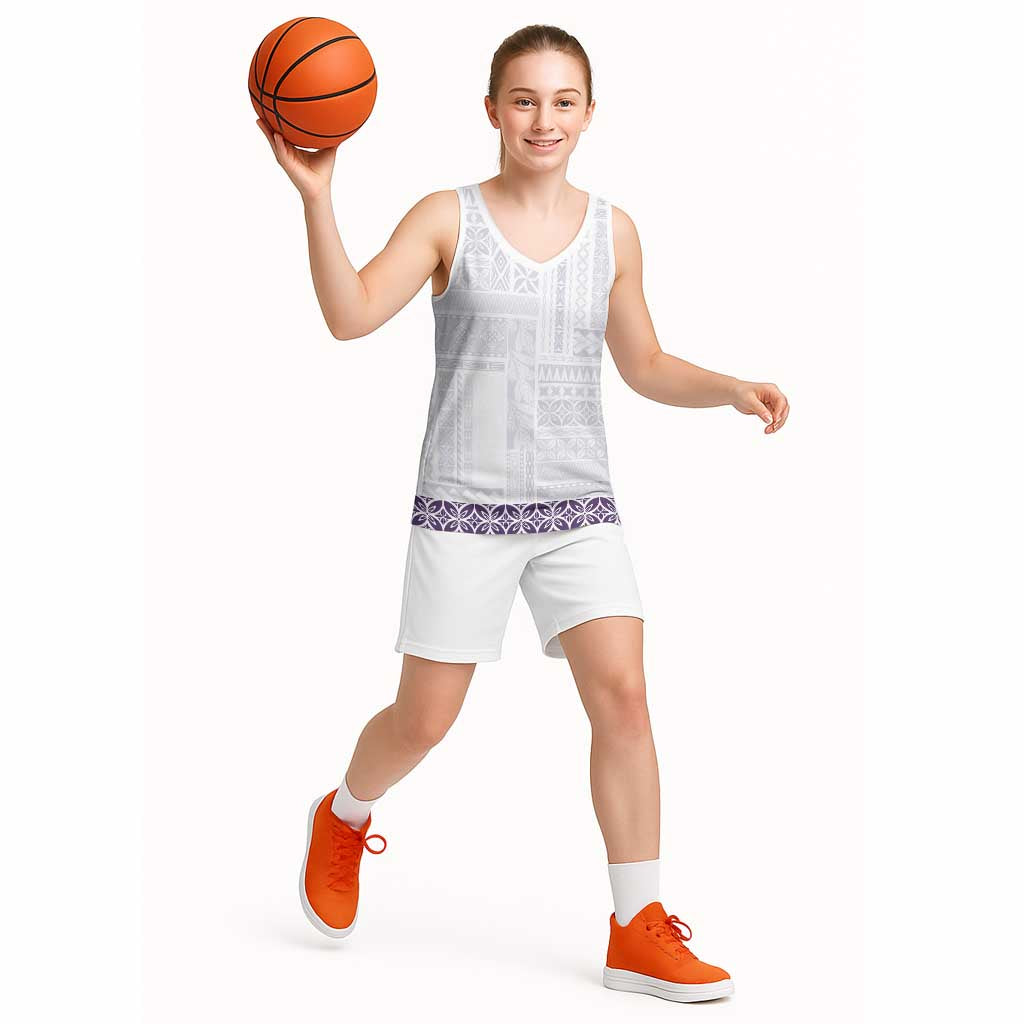 Samoa Siapo Purple Trimmed Basketball Jersey Samoa White Sunday - Polynesian Pride