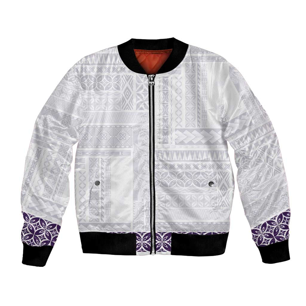 Samoa Siapo Purple Trimmed Bomber Jacket Samoa White Sunday LT01 Unisex Purple - Polynesian Pride
