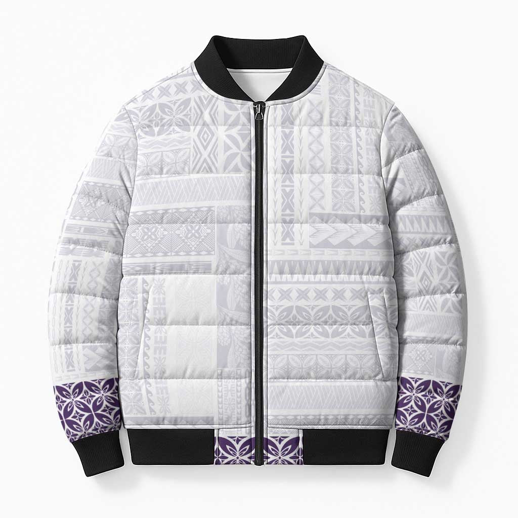 Samoa Siapo Purple Trimmed Bomber Puffer Jacket Samoa White Sunday - Polynesian Pride
