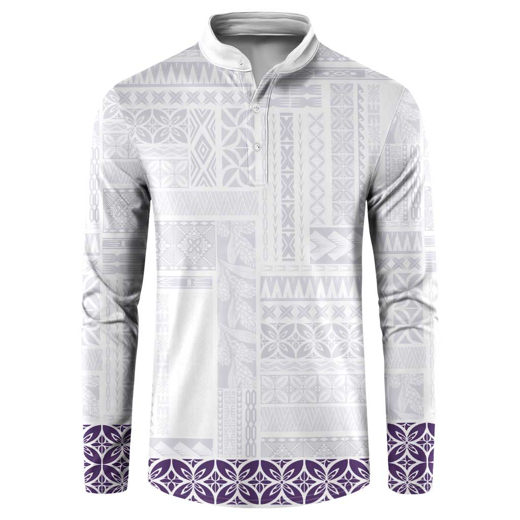 Samoa Siapo Purple Trimmed Button Sweatshirt Samoa White Sunday - Polynesian Pride