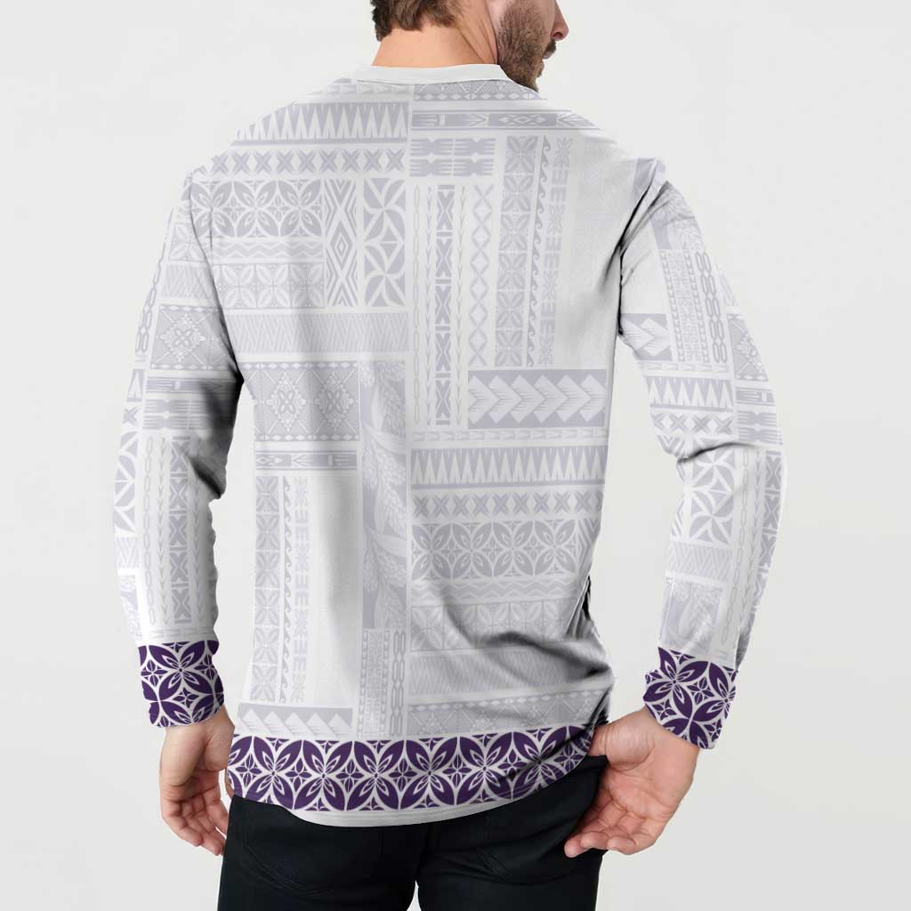 Samoa Siapo Purple Trimmed Button Sweatshirt Samoa White Sunday - Polynesian Pride