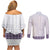 Samoa Siapo Purple Trimmed Couples Matching Off Shoulder Short Dress and Long Sleeve Button Shirt Samoa White Sunday - Polynesian Pride