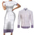 Samoa Siapo Purple Trimmed Couples Matching Short Sleeve Bodycon Dress and Long Sleeve Button Shirt Samoa White Sunday - Polynesian Pride