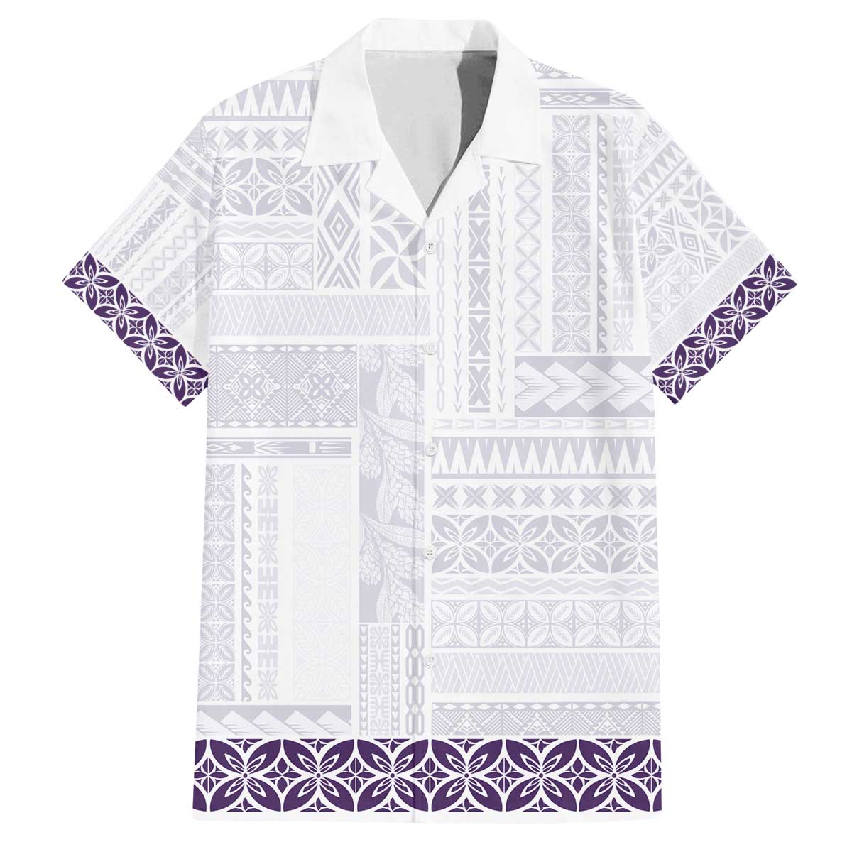 Samoa Siapo Purple Trimmed Family Matching Off The Shoulder Long Sleeve Dress and Hawaiian Shirt Samoa White Sunday - Polynesian Pride