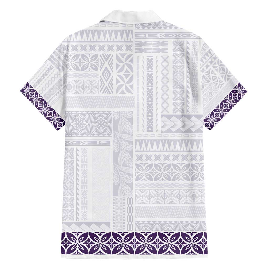 Samoa Siapo Purple Trimmed Family Matching Off Shoulder Maxi Dress and Hawaiian Shirt Samoa White Sunday - Polynesian Pride