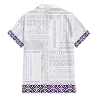 Samoa Siapo Purple Trimmed Family Matching Off Shoulder Short Dress and Hawaiian Shirt Samoa White Sunday - Polynesian Pride