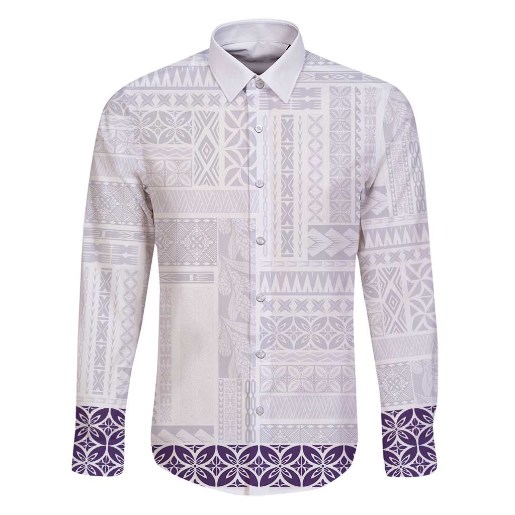 Samoa Siapo Purple Trimmed Family Matching Puletasi and Hawaiian Shirt Samoa White Sunday - Polynesian Pride