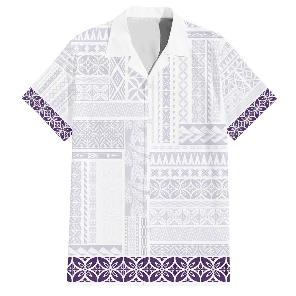 Samoa Siapo Purple Trimmed Family Matching Summer Maxi Dress and Hawaiian Shirt Samoa White Sunday - Polynesian Pride
