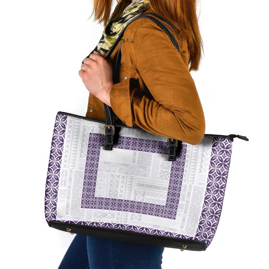 Samoa Siapo Purple Trimmed Leather Tote Bag Samoa White Sunday - Polynesian Pride