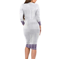 Samoa Siapo Purple Trimmed Long Sleeve Bodycon Dress Samoa White Sunday - Polynesian Pride