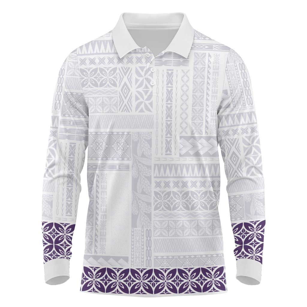 Samoa Siapo Purple Trimmed Long Sleeve Polo Shirt Samoa White Sunday - Polynesian Pride