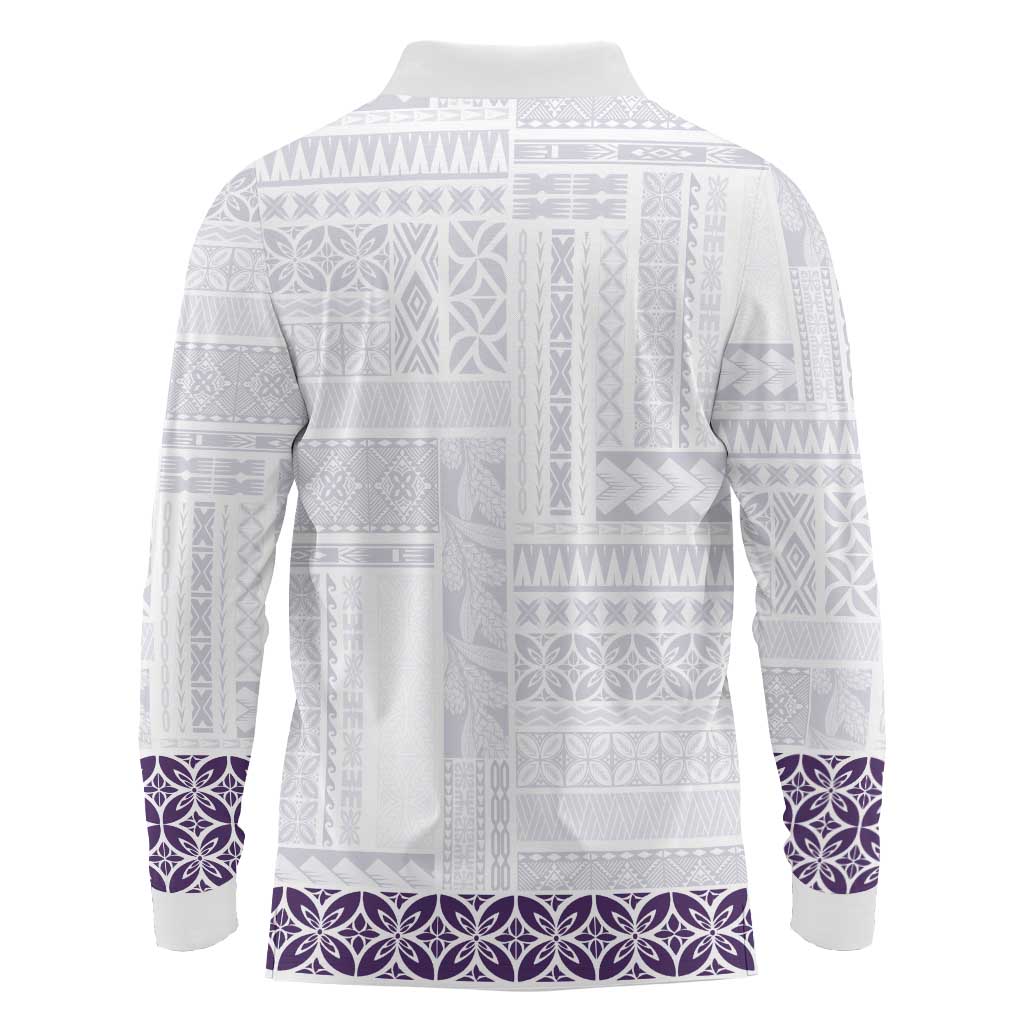 Samoa Siapo Purple Trimmed Long Sleeve Polo Shirt Samoa White Sunday - Polynesian Pride