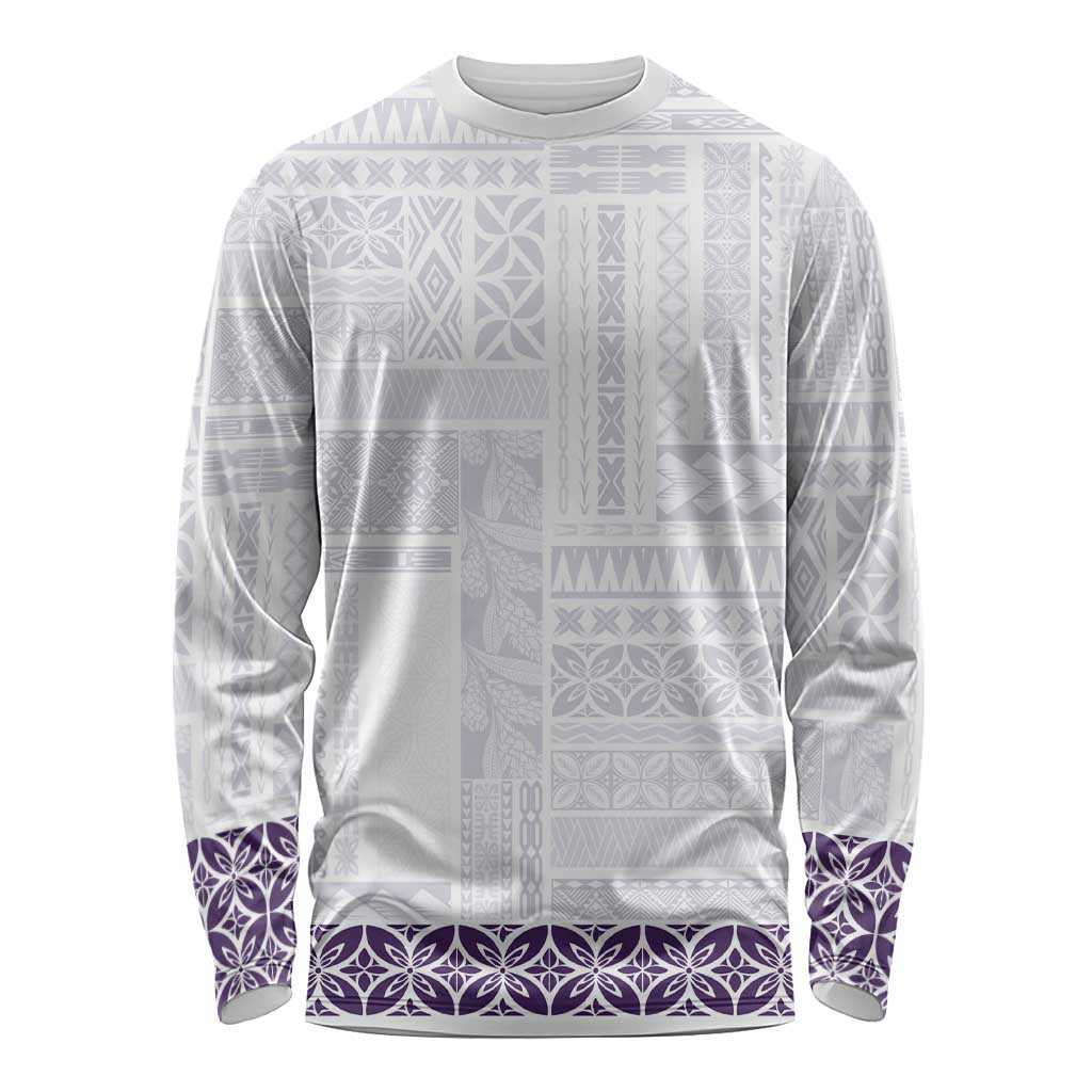Samoa Siapo Purple Trimmed Long Sleeve Shirt Samoa White Sunday - Polynesian Pride