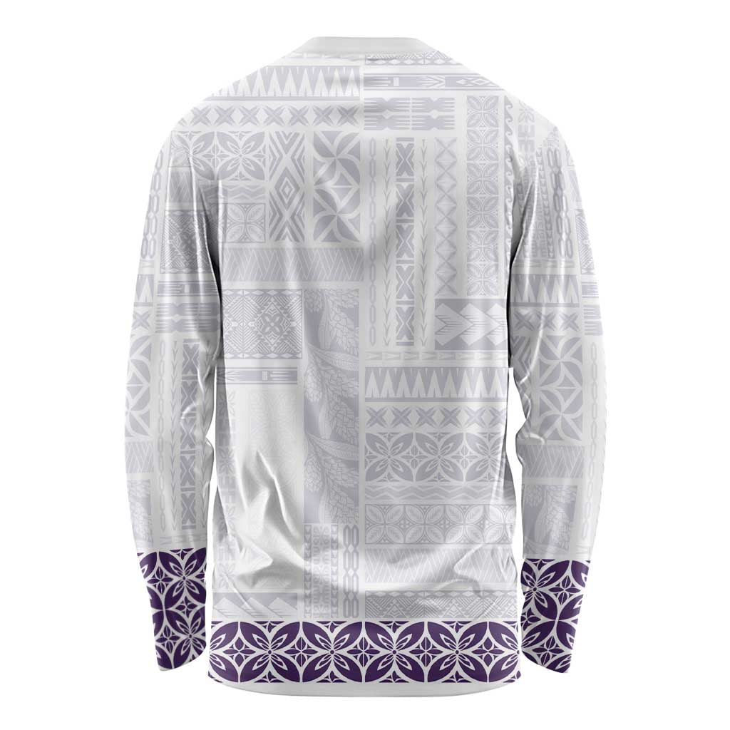 Samoa Siapo Purple Trimmed Long Sleeve Shirt Samoa White Sunday - Polynesian Pride