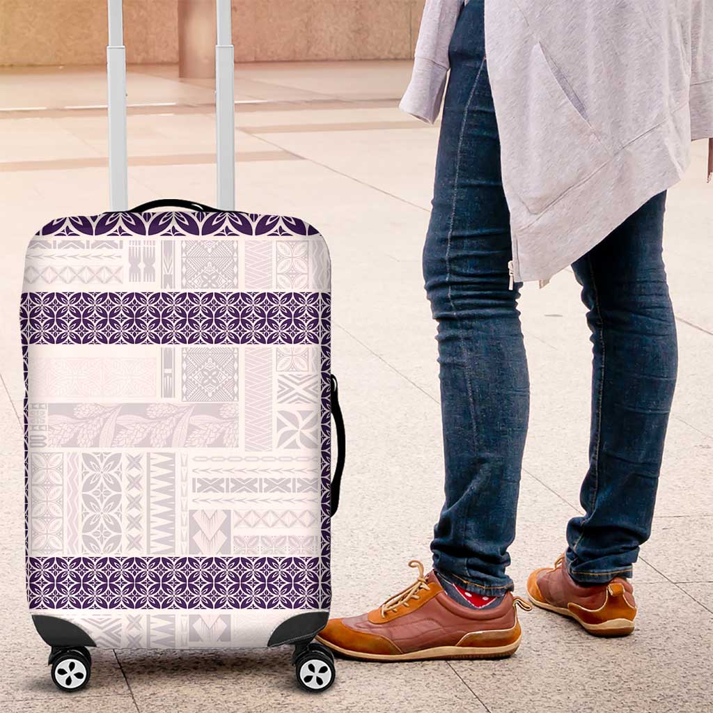 Samoa Siapo Purple Trimmed Luggage Cover Samoa White Sunday LT01 Purple - Polynesian Pride
