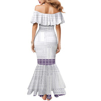 Samoa Siapo Purple Trimmed Mermaid Dress Samoa White Sunday - Polynesian Pride