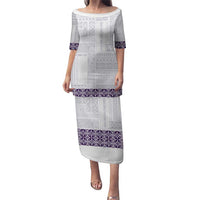 Samoa Siapo Purple Trimmed Puletasi Samoa White Sunday - Polynesian Pride