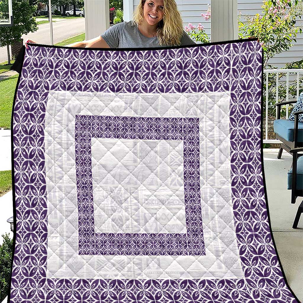 Samoa Siapo Purple Trimmed Quilt Samoa White Sunday LT01 Purple - Polynesian Pride