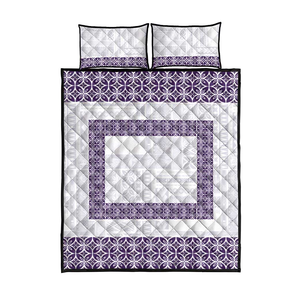 Samoa Siapo Purple Trimmed Quilt Bed Set Samoa White Sunday - Polynesian Pride