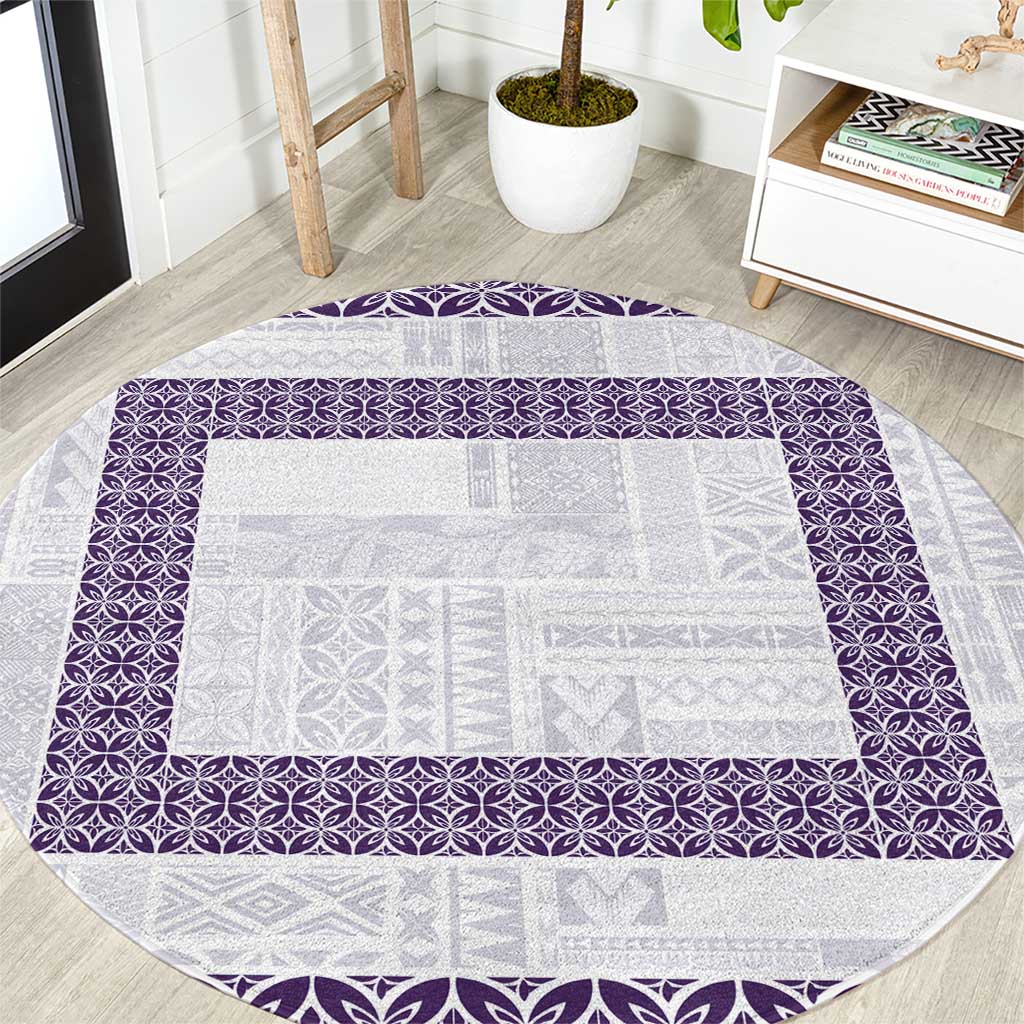 Samoa Siapo Purple Trimmed Round Carpet Samoa White Sunday - Polynesian Pride