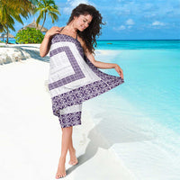 Samoa Siapo Purple Trimmed Sarong Samoa White Sunday - Polynesian Pride