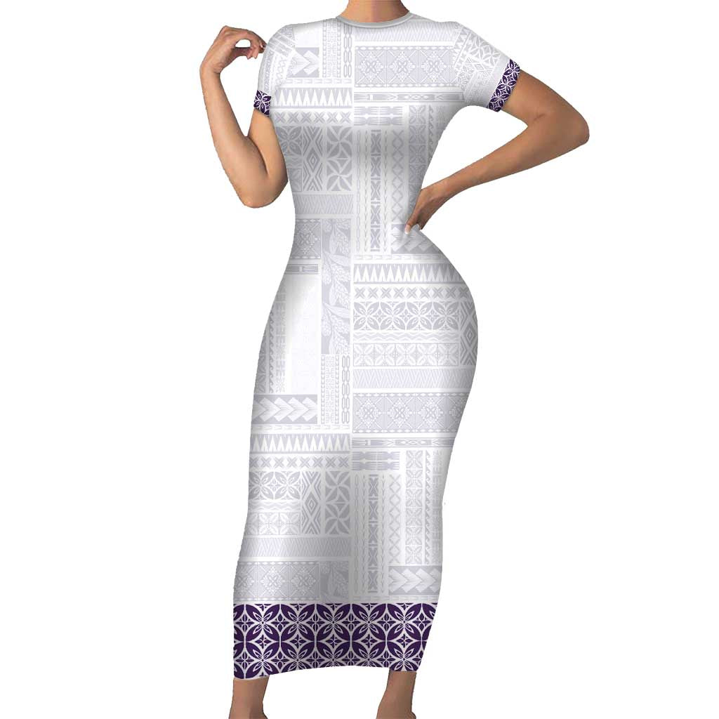 Samoa Siapo Purple Trimmed Short Sleeve Bodycon Dress Samoa White Sunday - Polynesian Pride