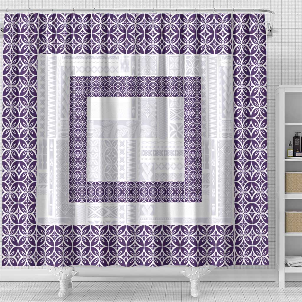 Samoa Siapo Purple Trimmed Shower Curtain Samoa White Sunday - Polynesian Pride
