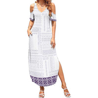 Samoa Siapo Purple Trimmed Summer Maxi Dress Samoa White Sunday - Polynesian Pride
