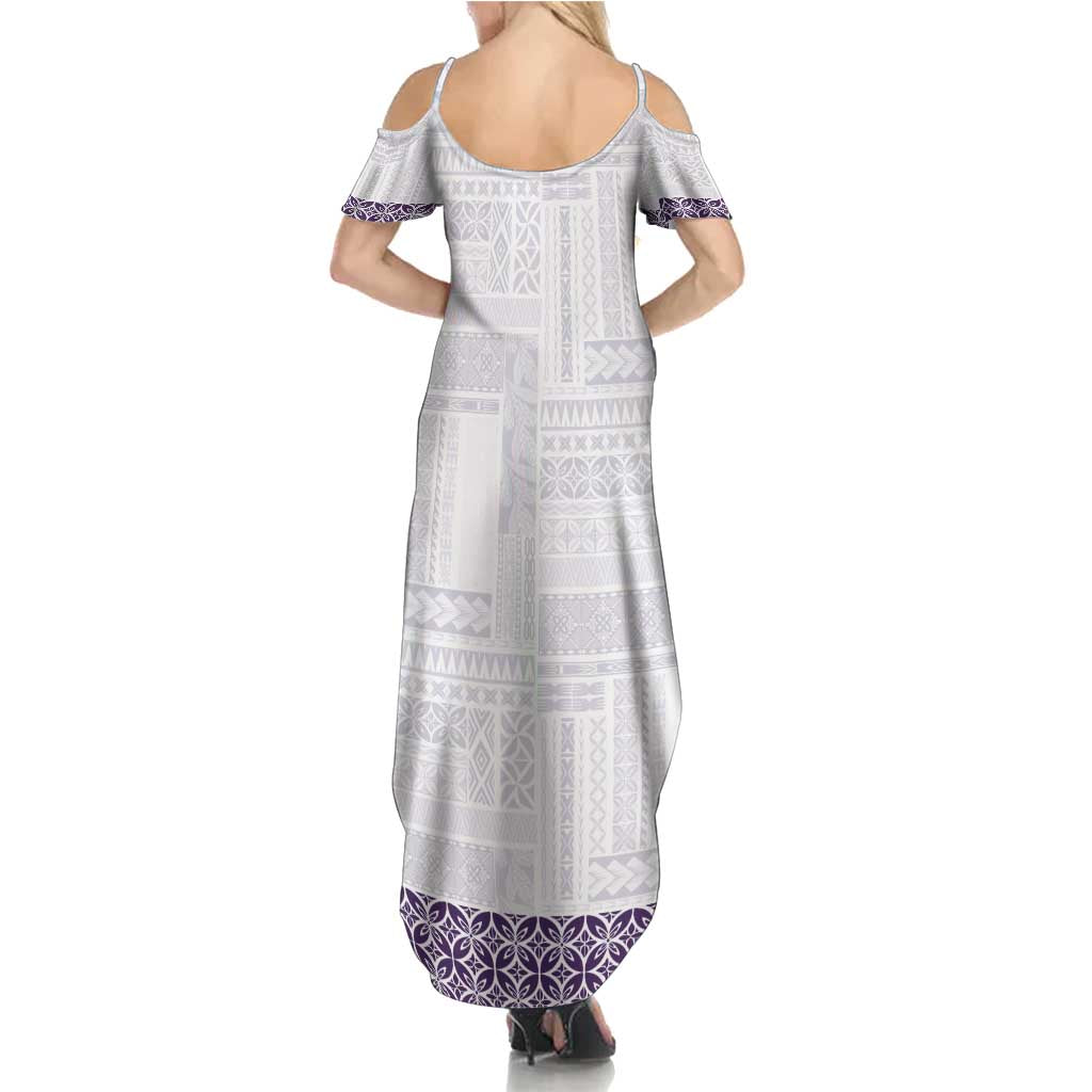 Samoa Siapo Purple Trimmed Summer Maxi Dress Samoa White Sunday - Polynesian Pride